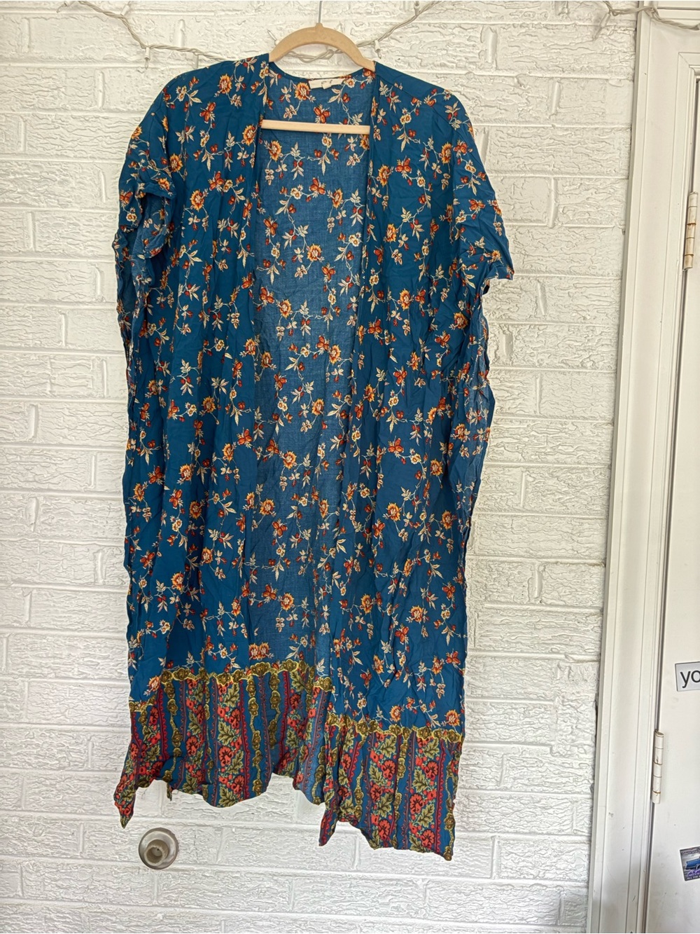 Easel Teal Floral Open Kimono with Warm Accent Print